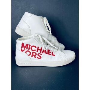 🍾HOST PICK🍾🥂 Michael Kors White Sneakers with Red Logo Mid-High-Tops
